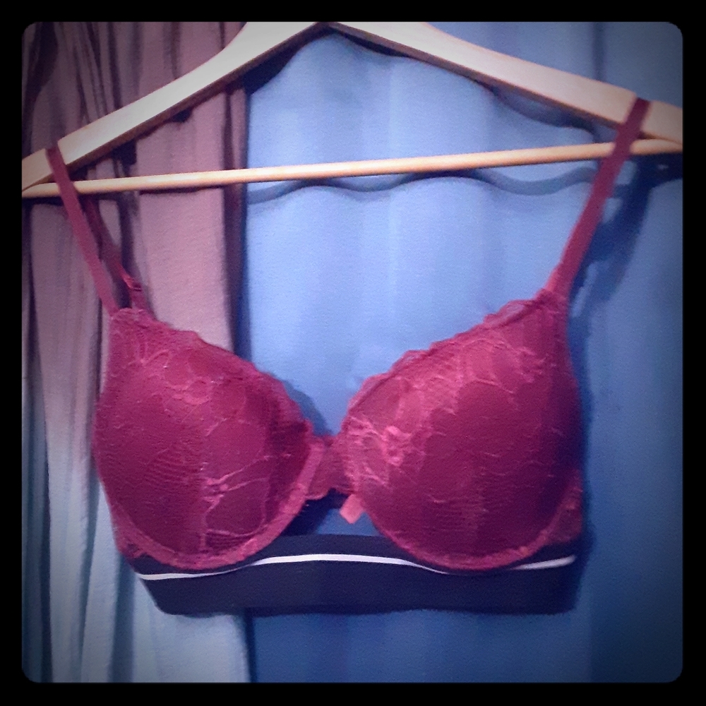 Burgundy lace with spandex stripe bottom bra
